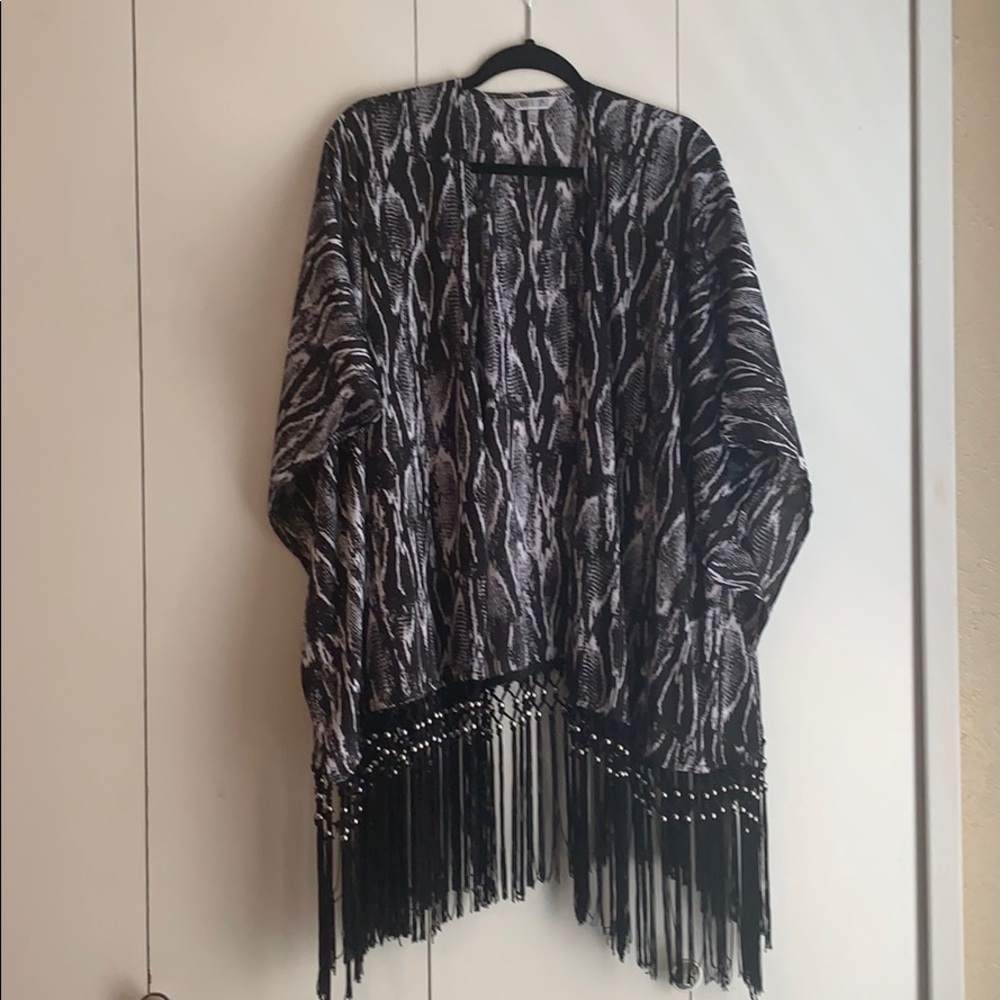 Animal print beaded fringe kimono